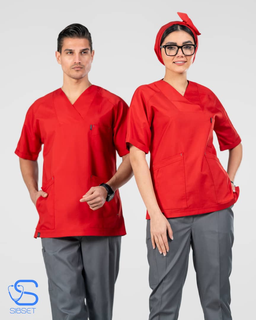 اسکراب شلوار پزشکی مدل آمتیست رنگ قرمز طوسی