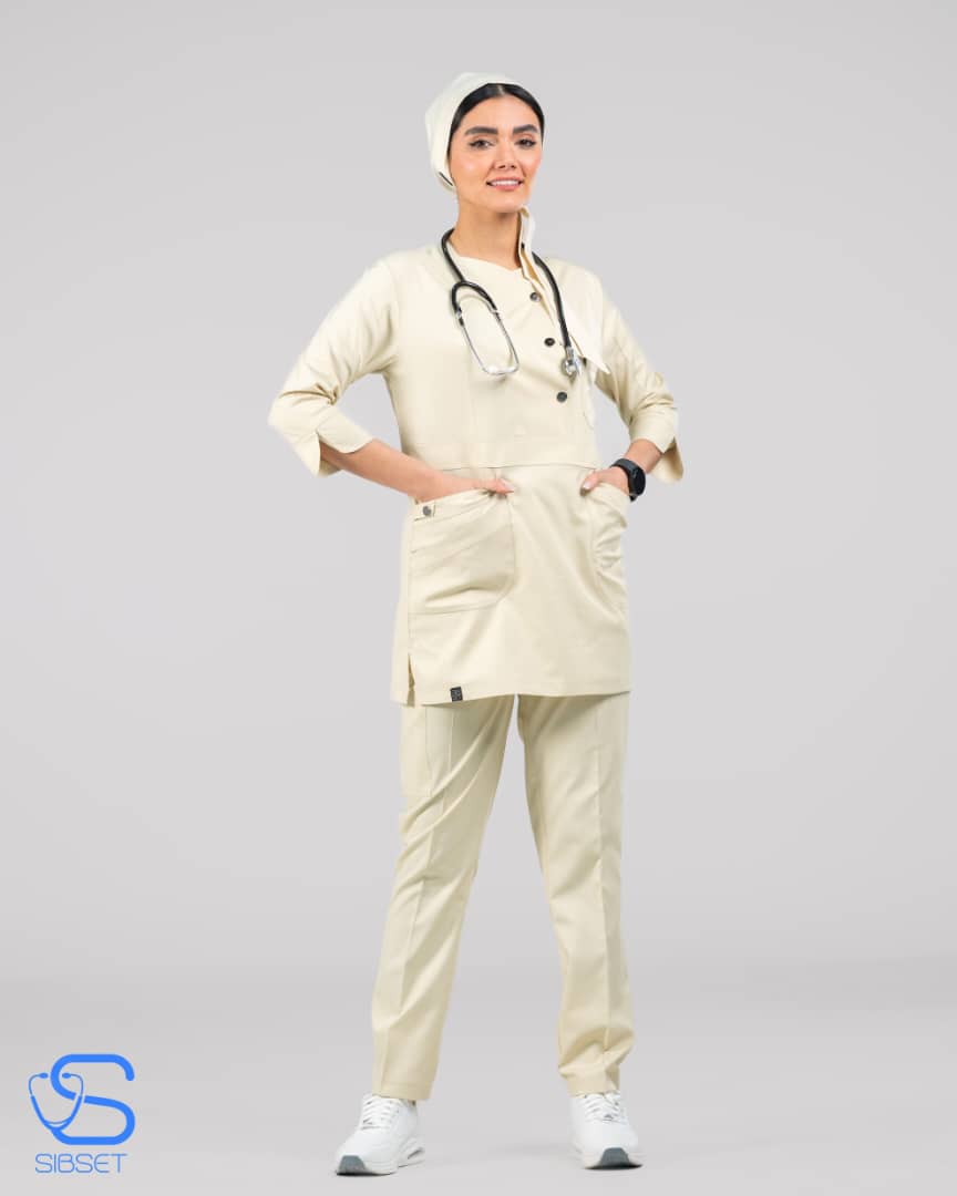 تونیک شلوار پزشکی مدل کهربا رنگ کرم
