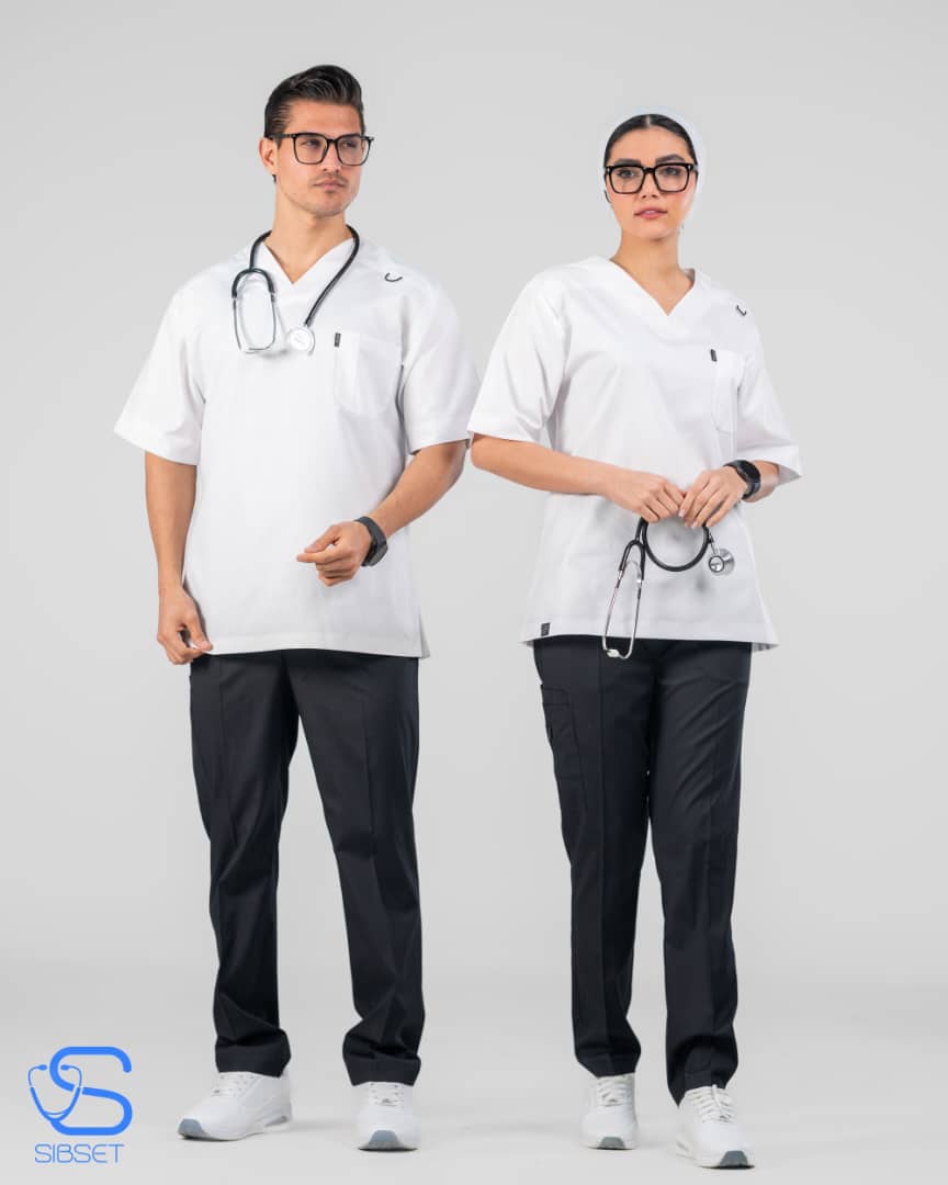اسکراب شلوار پزشکی مدل آمتیست رنگ سفید مشکی